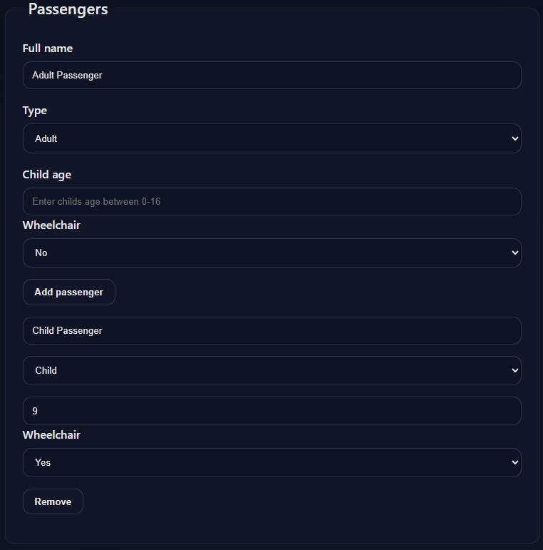 Illustration of passenger details form