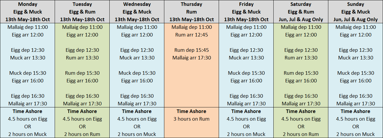 Alba Wildlife Cruises timetable