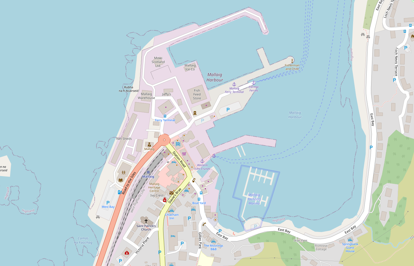 Map showing the pier at Mallaig